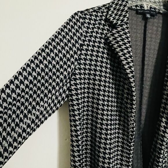 Joan Vass New York Houndstooth Blazer Size S Black Gray Longline Stretch Office - Picture 3 of 9